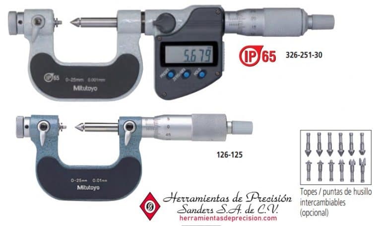 Micrómetros para Roscas SERIE 326 126 Tipo Punta de Tope Husillo