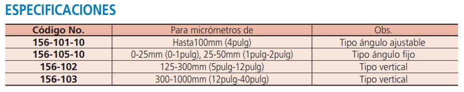 bases para micrómetros especificaciones